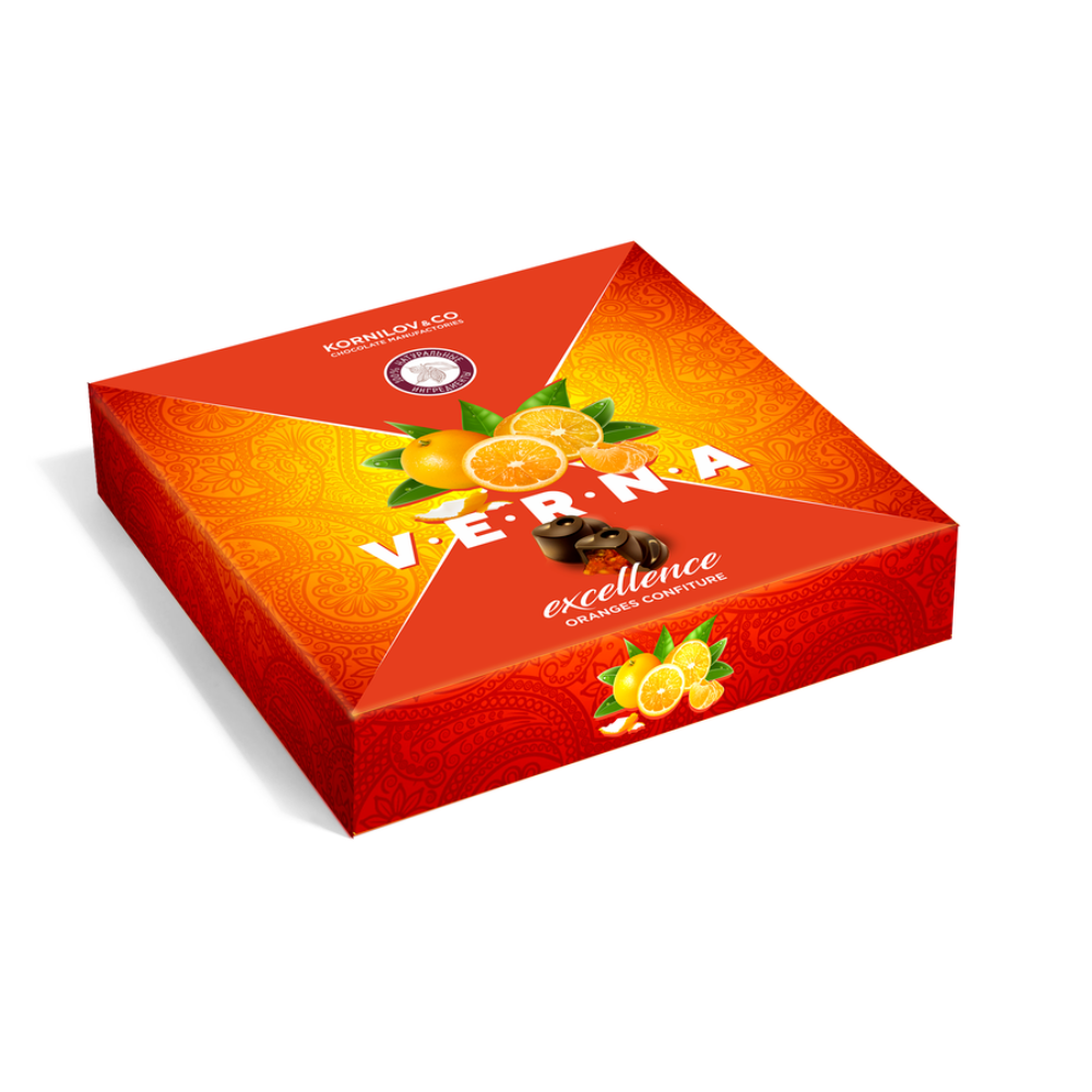 Конфеты шоколадные "Verna" с апельсиновым конфитюром и цедрой апельсина